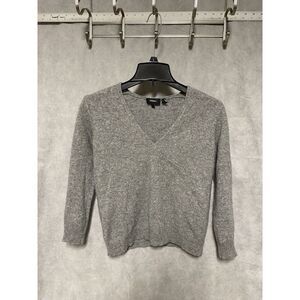 Theory Sweater Women Sz M Gray Cashmere V Neck Pullover Lightweight 3/4 Sleeves‎